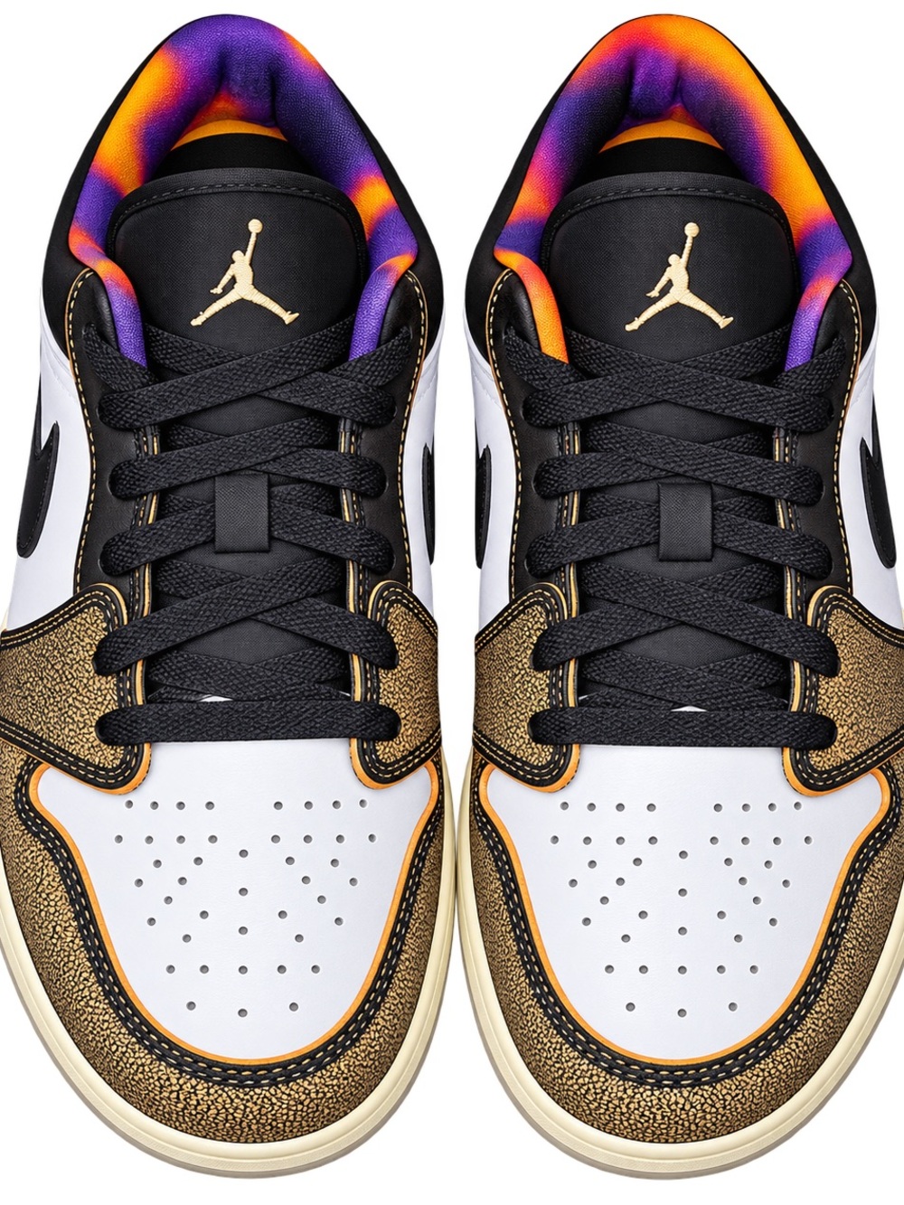 Jordan Kids Sneakers - White/Gold/Black with Purple-Orange Liner